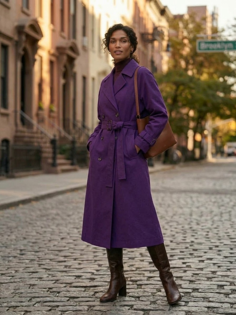 Vintage Nordstrom Point of View Purple 100% Wool Trench Coat Belted Size 4 Long